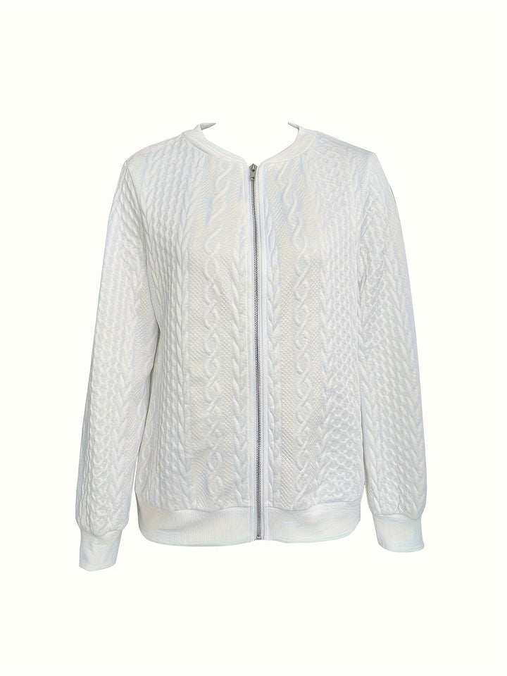 Womens Textured Zip-Up Bomber Jacket-Jacket-Bennys Beauty World