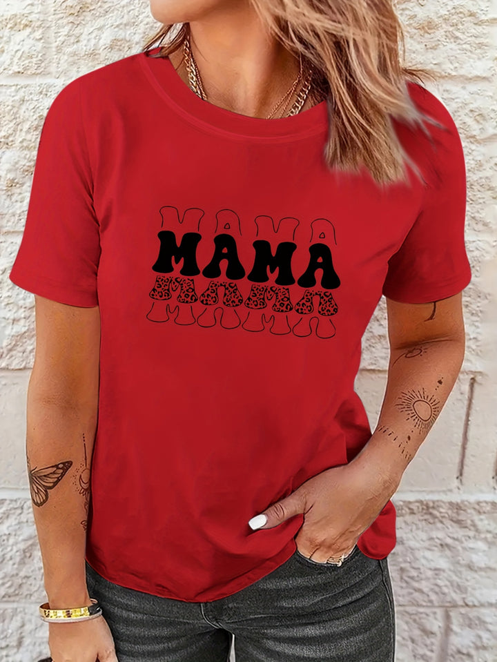 Mother's Day MAMA Print T-Shirt, Casual Crew Neck Short Sleeve Top