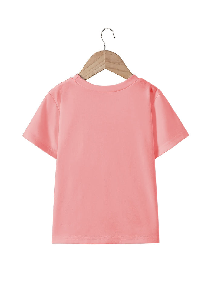 Girls' Casual Print T-Shirt with Faux Denim Butterfly Print