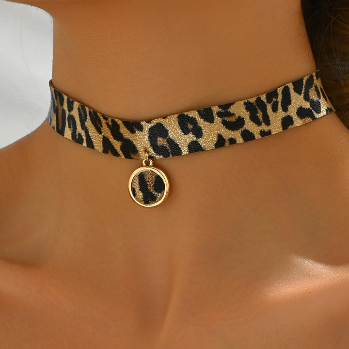 1pc Vintage Hip Hop Style Leopard Print Choker Necklace - Bennys Beauty World