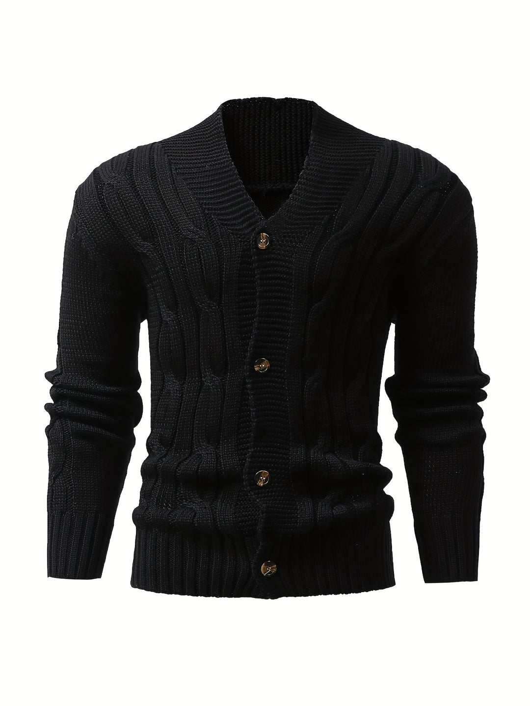 Men's Solid Rib Knit Long Sleeve Button Up Cardigan-Sweaters-Bennys Beauty World