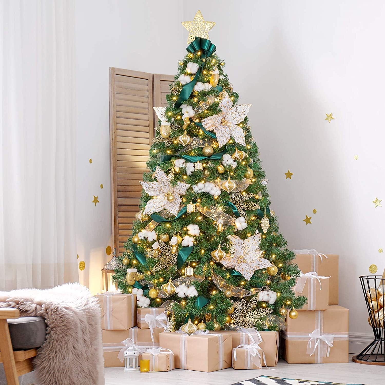 6FT Pre-Lit Artificial Christmas Tree with Ornaments and 300 Clear Lights Bennys Beauty World
