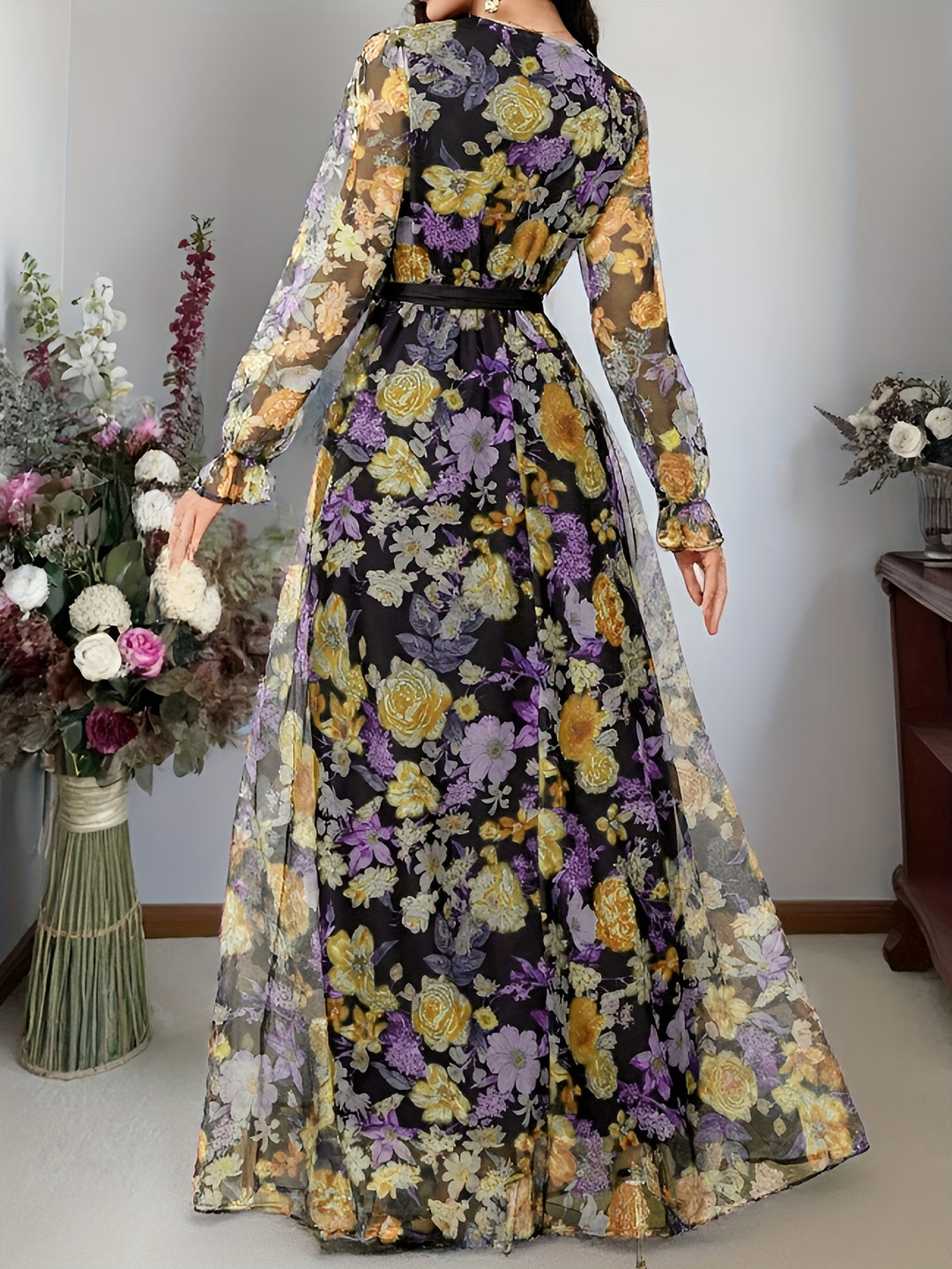 New elegant ladies cross collar lantern long sleeve dress