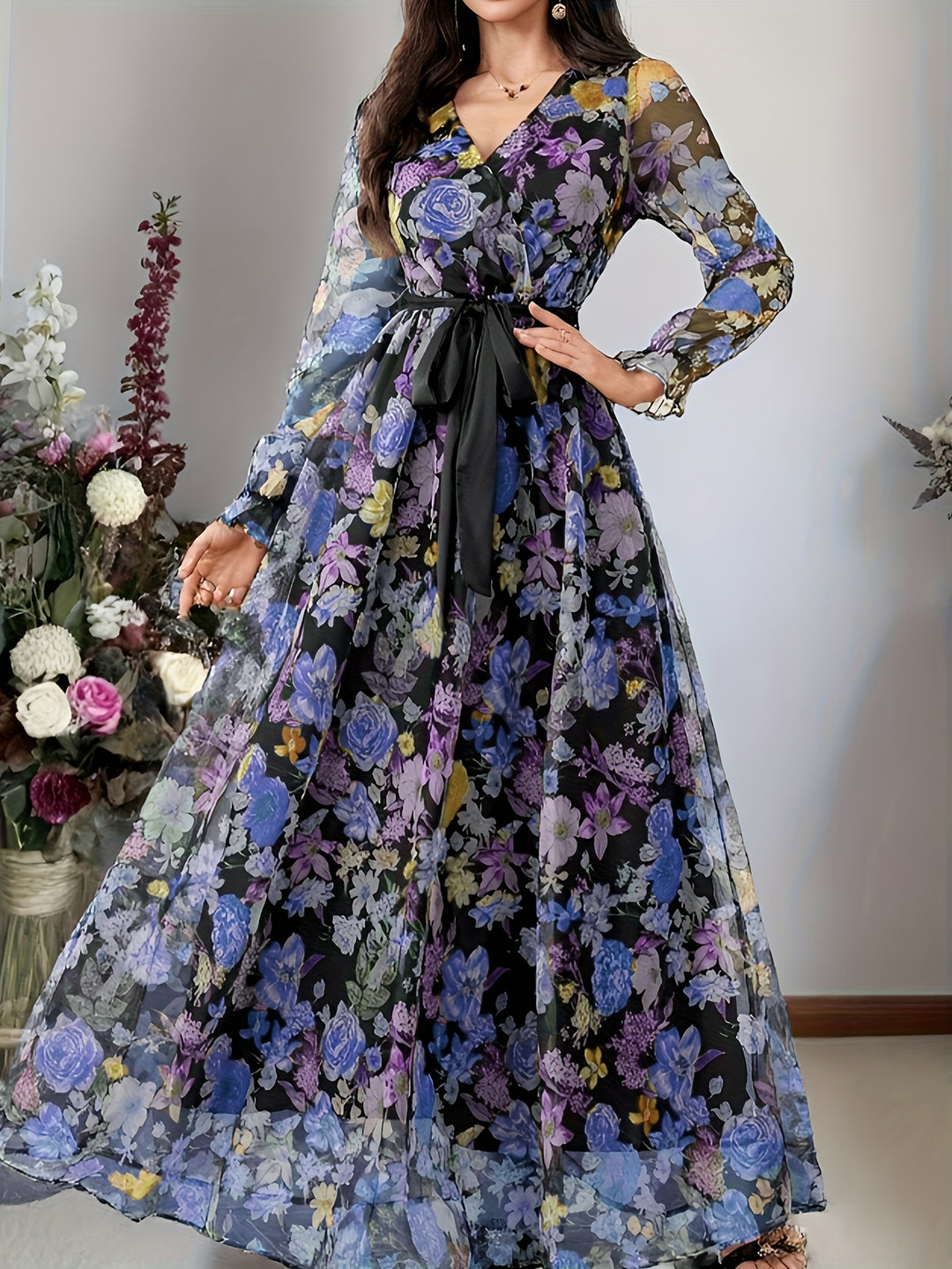 New elegant ladies cross collar lantern long sleeve dress