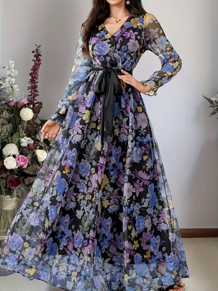 New elegant ladies cross collar lantern long sleeve dress