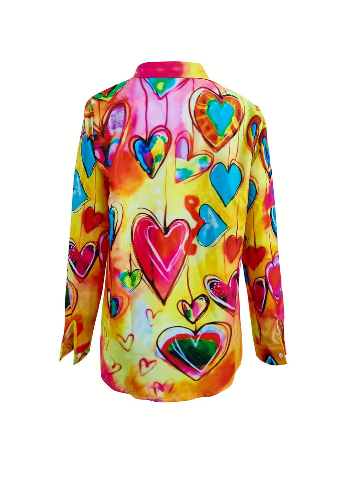 Mother's Day Heart Print Floral Blouse-Blouse-Bennys Beauty World