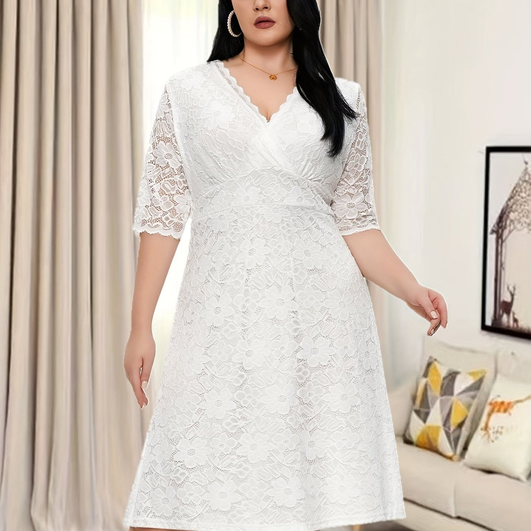 Elegant V-neck Half Sleeve Dress For Party & Banquet