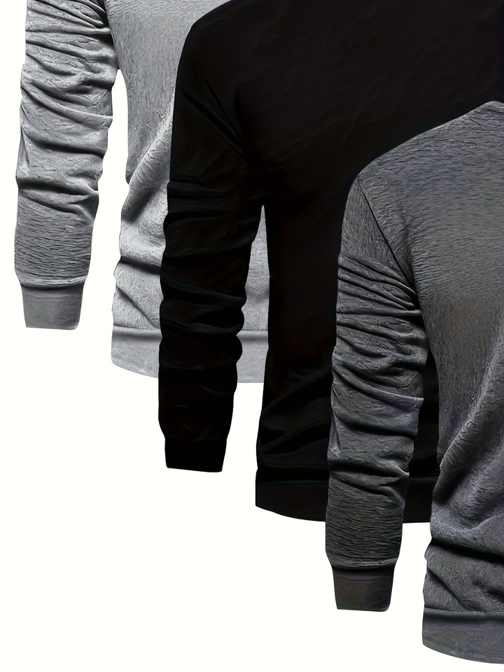 3-Pack Men'S Crew Neck Long Sleeve Knit Sweatshirts | Casual Style, Solid Color, Regular Fit