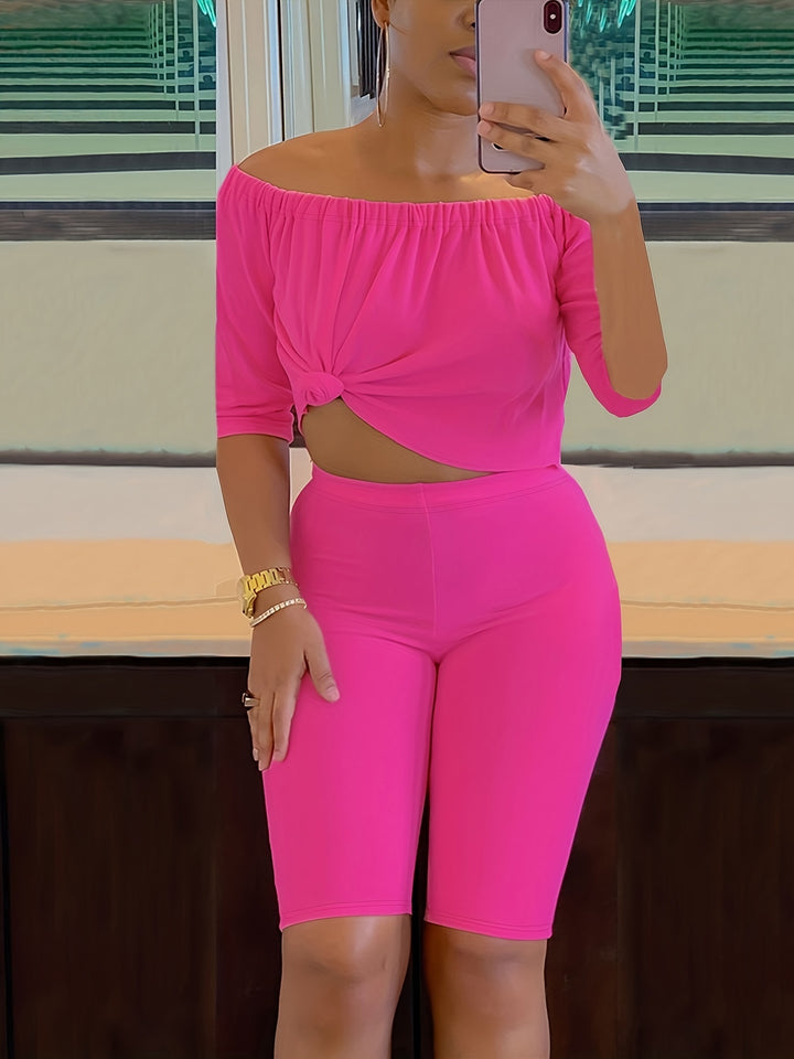 Two-piece Set, Off-Shoulder Short-Sleeve Tops