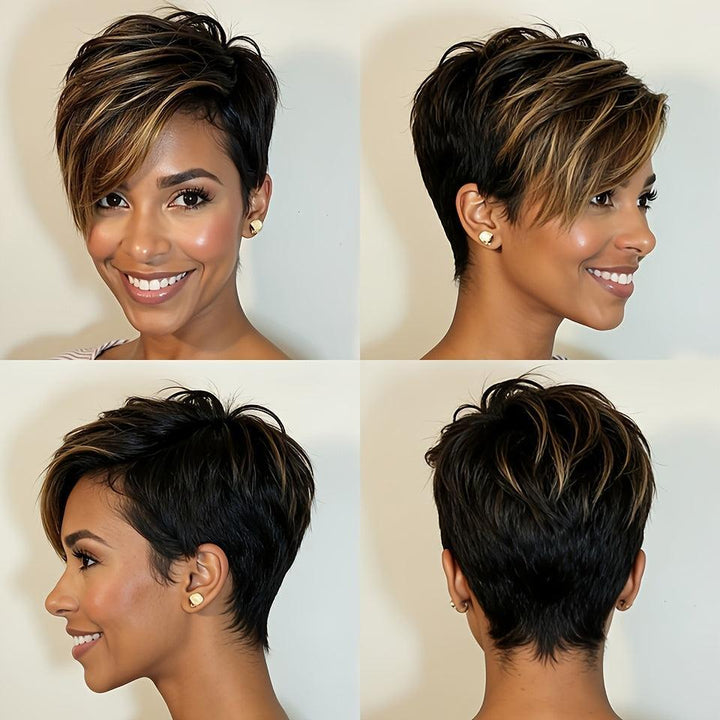 Short Ombre Pixie Cut Human Hair Wig for Women - Bennys Beauty World