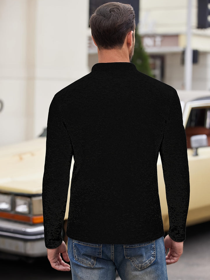 Men's Casual Stand Collar Chest Pocket Knitted Long Sleeve T-shirt-T-Shirt-Bennys Beauty World