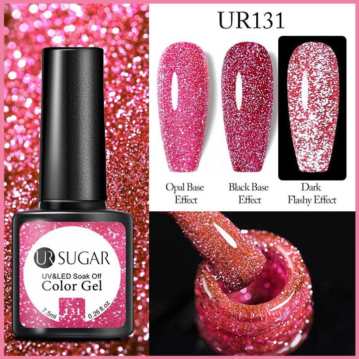 7.5ml UR SUGAR Reflective Glitter Gel Pink Sequins Gel Nail Polish Bennys Beauty World