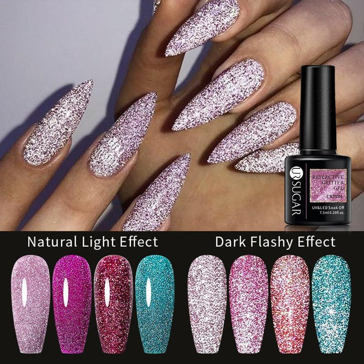 7.5ml UR SUGAR Reflective Glitter Gel Pink Sequins Gel Nail Polish Bennys Beauty World