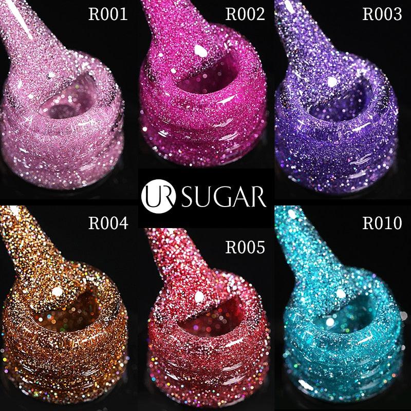 7.5ml UR SUGAR Reflective Glitter Gel Pink Sequins Gel Nail Polish Bennys Beauty World