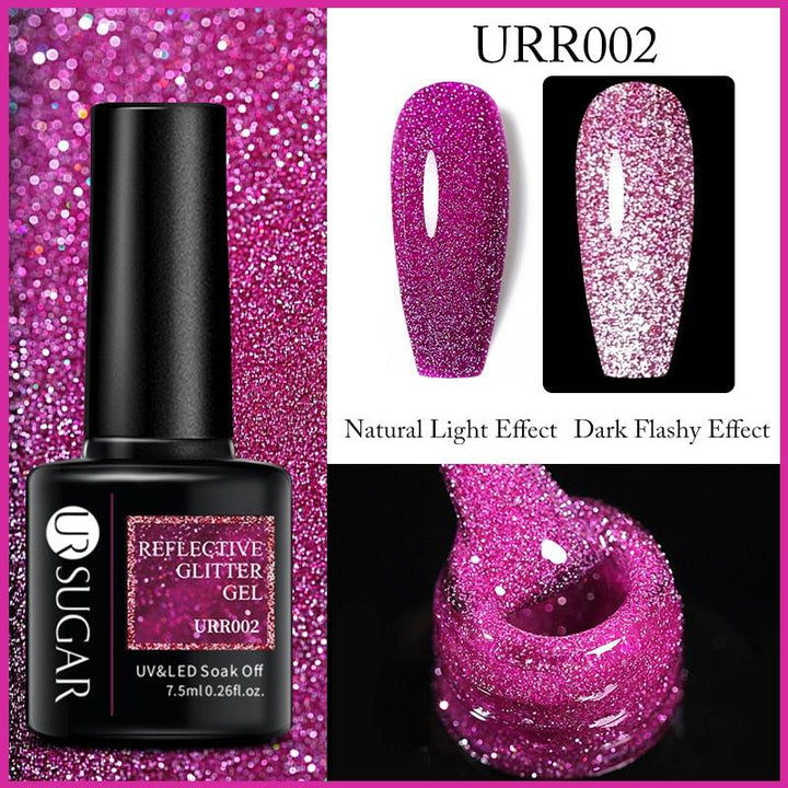 7.5ml UR SUGAR Reflective Glitter Gel Pink Sequins Gel Nail Polish Bennys Beauty World