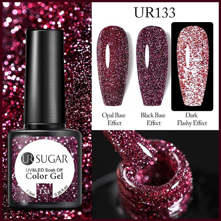 7.5ml UR SUGAR Reflective Glitter Gel Pink Sequins Gel Nail Polish Bennys Beauty World