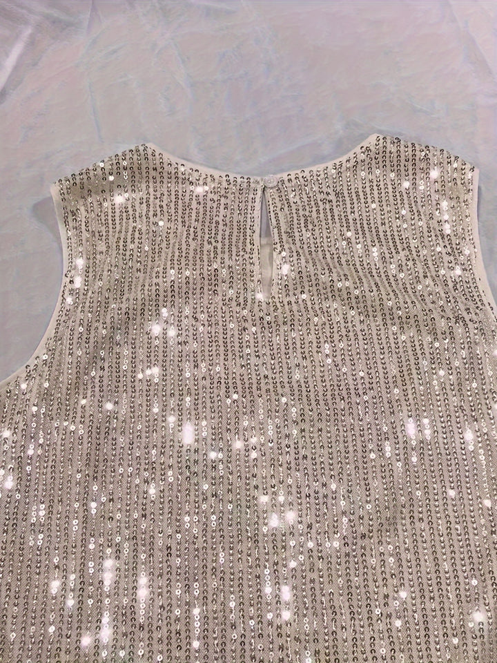 Sparkling Sequin Crew Neck Tank Top-blouse-Bennys Beauty World