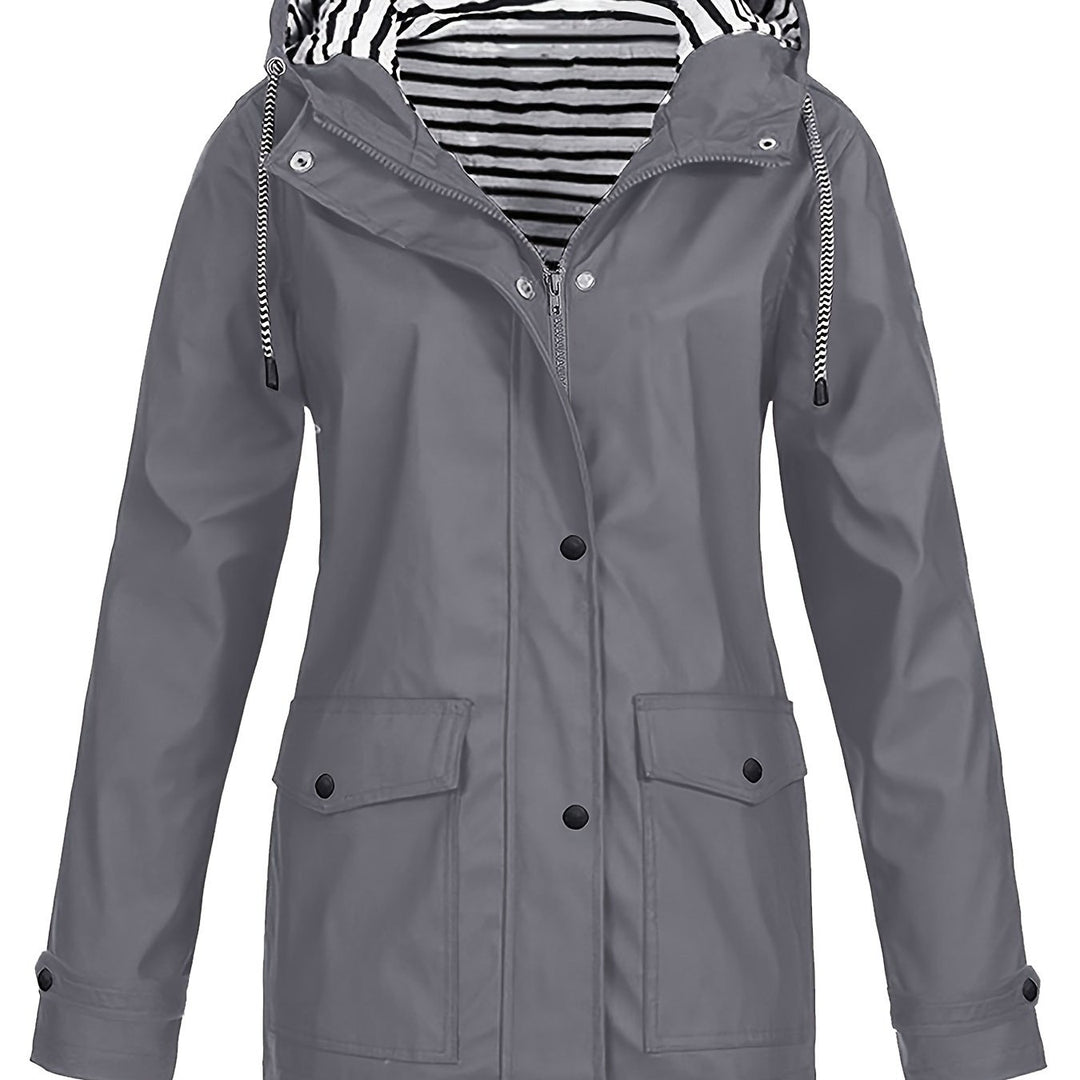 Cozy Lined Striped Zip Up Hooded Jacket-Jacket-Bennys Beauty World