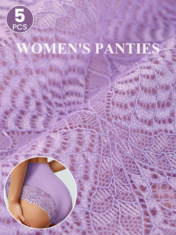 5pcs Women's High-Waist Lace Panties