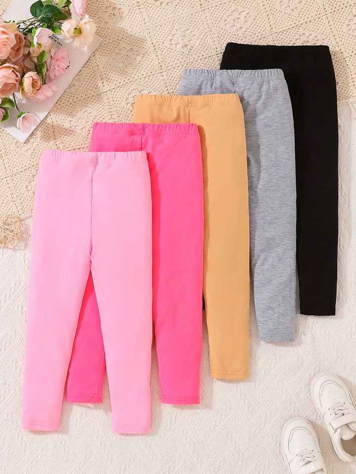 Girls 5-piece Casual & Comfy Hearts Pattern Pants Set For Spring & Fall Daily Wear-Bennys Beauty World