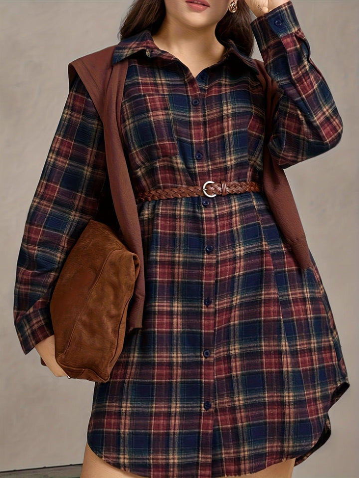 Women's Plus Size Casual Plaid Shirt Dress
