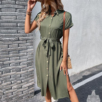 Summer Short Sleeve Long Dress With Button Pocket Design Fashion Womens Clothing-dress-Bennys Beauty World