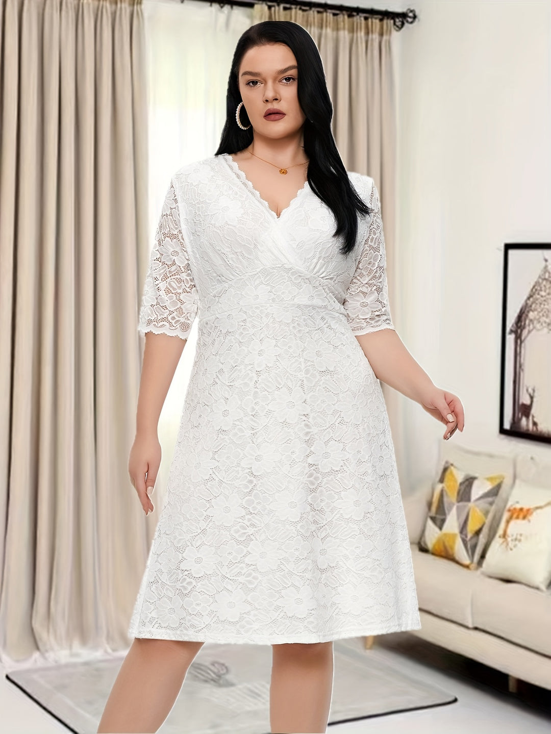 Elegant V-neck Half Sleeve Dress For Party & Banquet