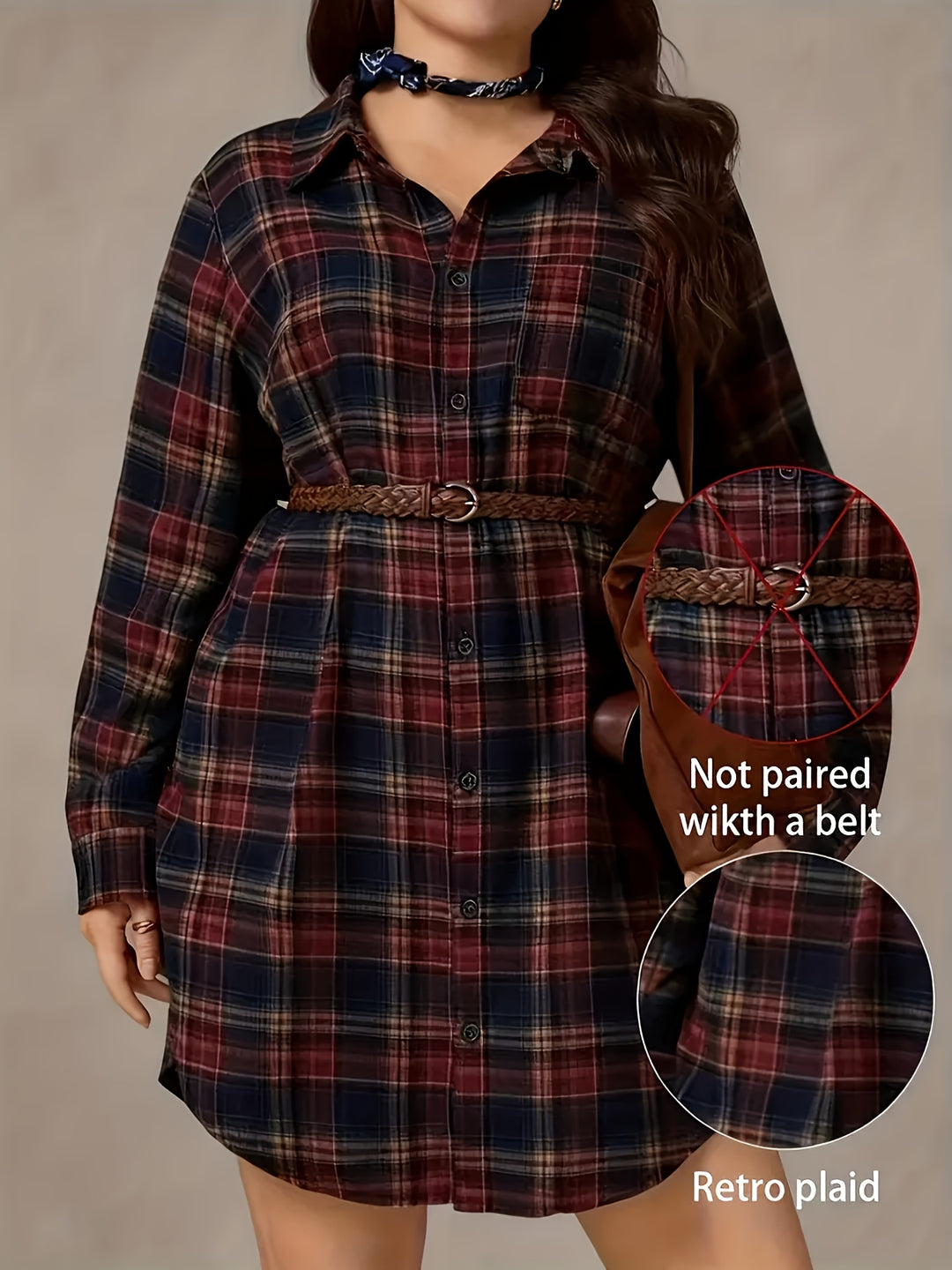 Women's Plus Size Casual Plaid Shirt Dress