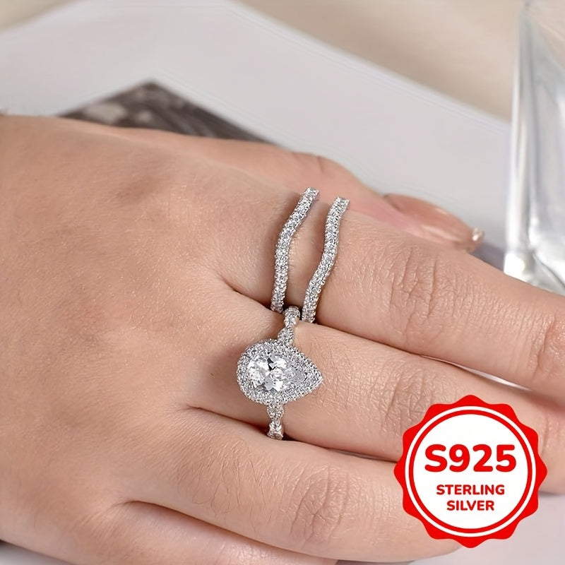 Elegant 925 Sterling Silver 2pcs Bridal Ring Set