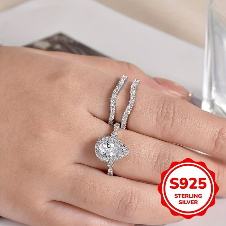 Elegant 925 Sterling Silver 2pcs Bridal Ring Set