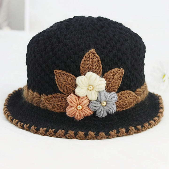 Chic Floral Crochet Bucket Hat - Lightweight Knitted Hats-Bennys Beauty World