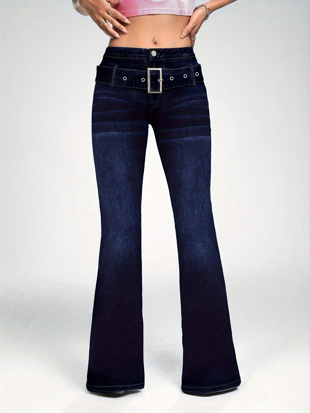 Dark Washed Blue Bell Bottom Flare Leg Jeans for Women - Stylish Casual Denim-Bennys Beauty World