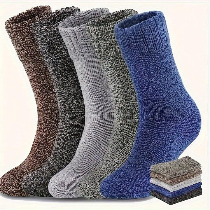 5 Pair Of Men's Trendy Warm Thermal Crew Socks-Bennys Beauty World