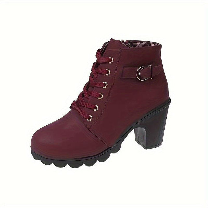 Womens Trendy Solid Hue Chunky Heel Ankle Boots-boots-Bennys Beauty World