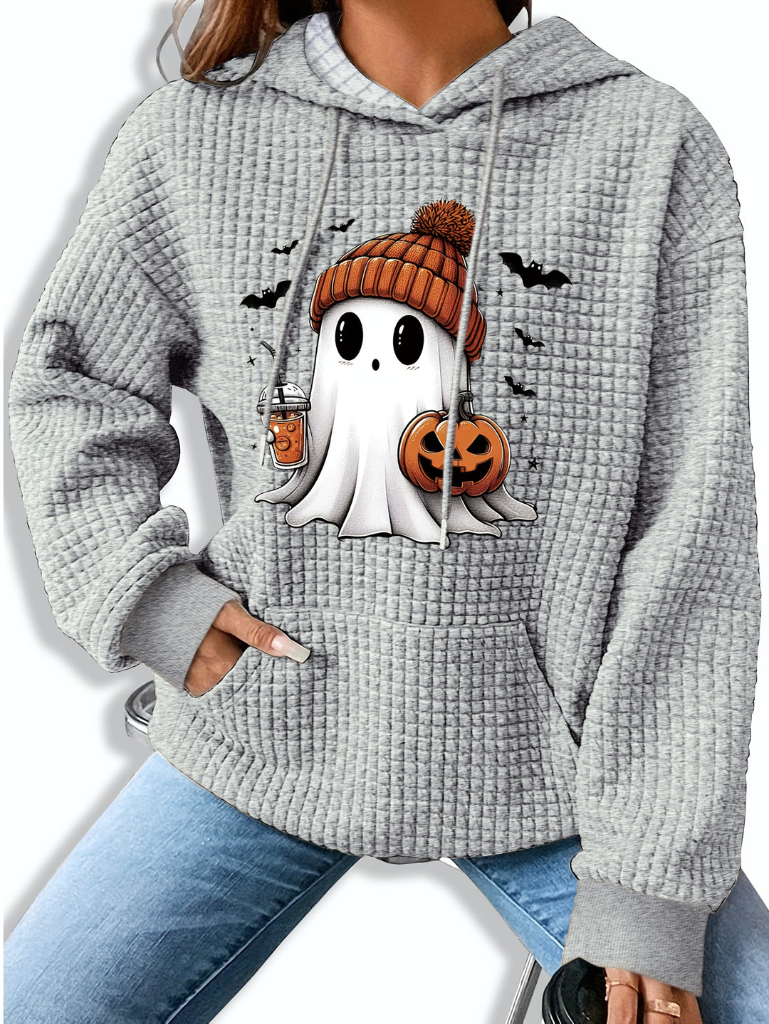 Festive Pumpkin Knit Hoodie - Cozy Long Sleeve Pullover for Halloween Celebrations-Bennys Beauty World