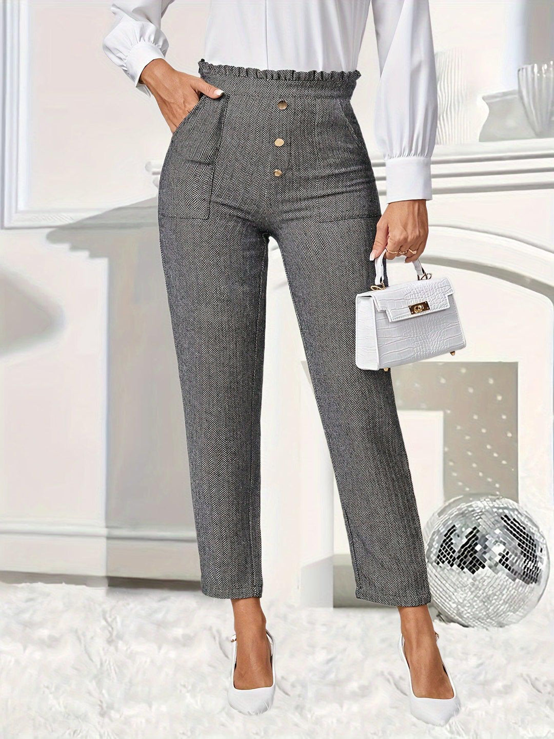 Chic High-Waist Slant Pocket Slim Pants with Button Front for Spring & Summer-Bennys Beauty World