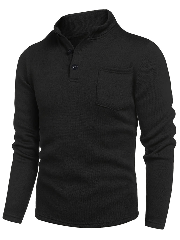 Men's Casual Stand Collar Chest Pocket Knitted Long Sleeve T-shirt-T-Shirt-Bennys Beauty World