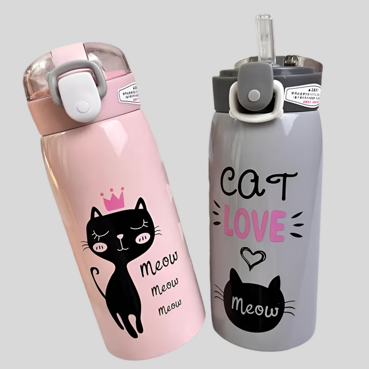 500ml Cartoon Cat Stainless Steel Thermal Flask With Straw