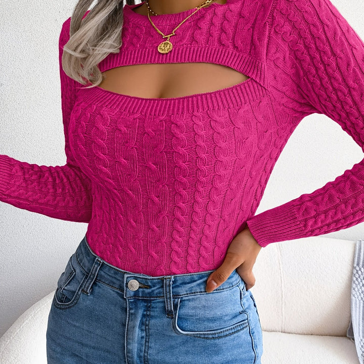 Women's Hollow-Out Knit Pullover Sweater Long Sleeve Crew Neck Top