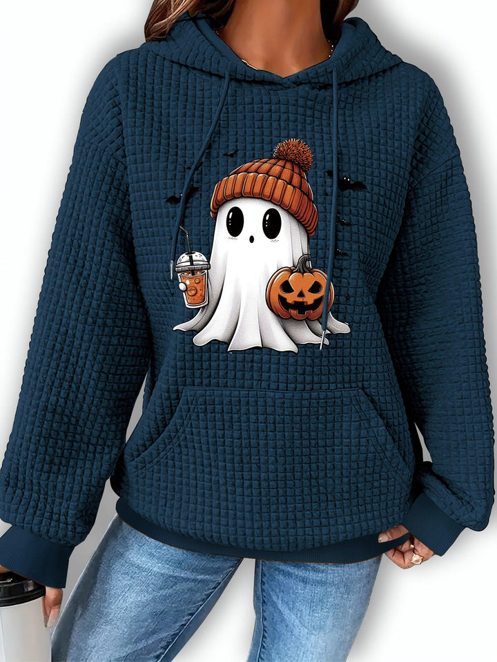 Festive Pumpkin Knit Hoodie - Cozy Long Sleeve Pullover for Halloween Celebrations-Bennys Beauty World