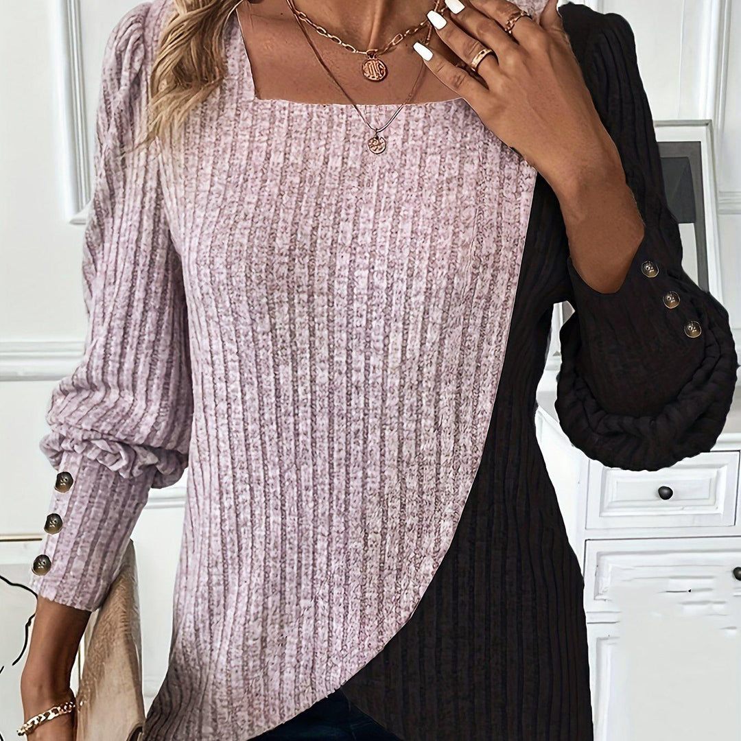 Casual Square Neck Long Sleeve T-Shirt For Women-T-Shirt-Bennys Beauty World