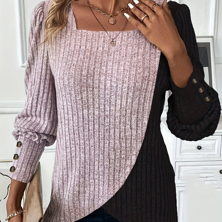 Casual Square Neck Long Sleeve T-Shirt For Women-T-Shirt-Bennys Beauty World