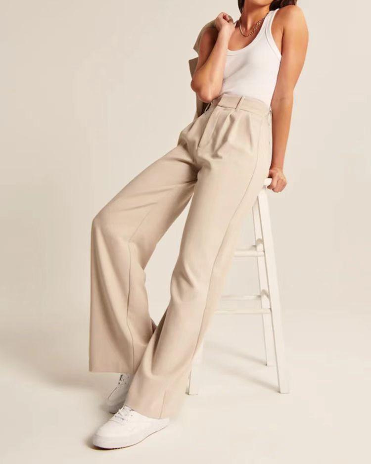 High Waist Straight Trousers With Pockets Wide Leg Casual Pants For Women-dress-Bennys Beauty World