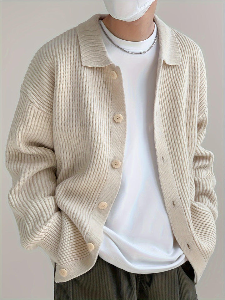 Men's Solid Striped Loose Knitted Cardigan-Bennys Beauty World