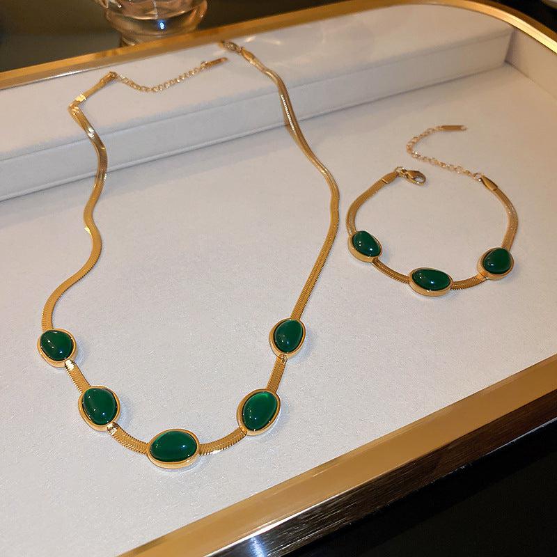 Fashion Jewelry Green Stone Crytal Multilayer Necklace For Women-necklace-Bennys Beauty World