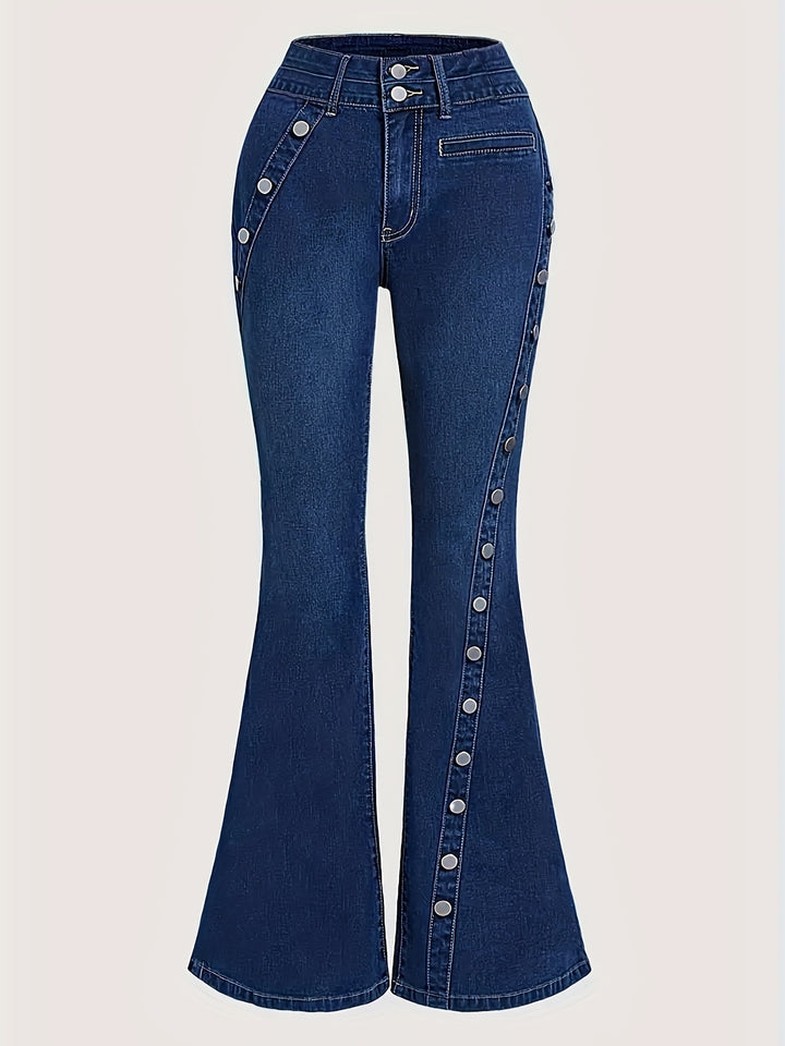 Flared Stretchy Blue Denim Pants For Women-pants-Bennys Beauty World