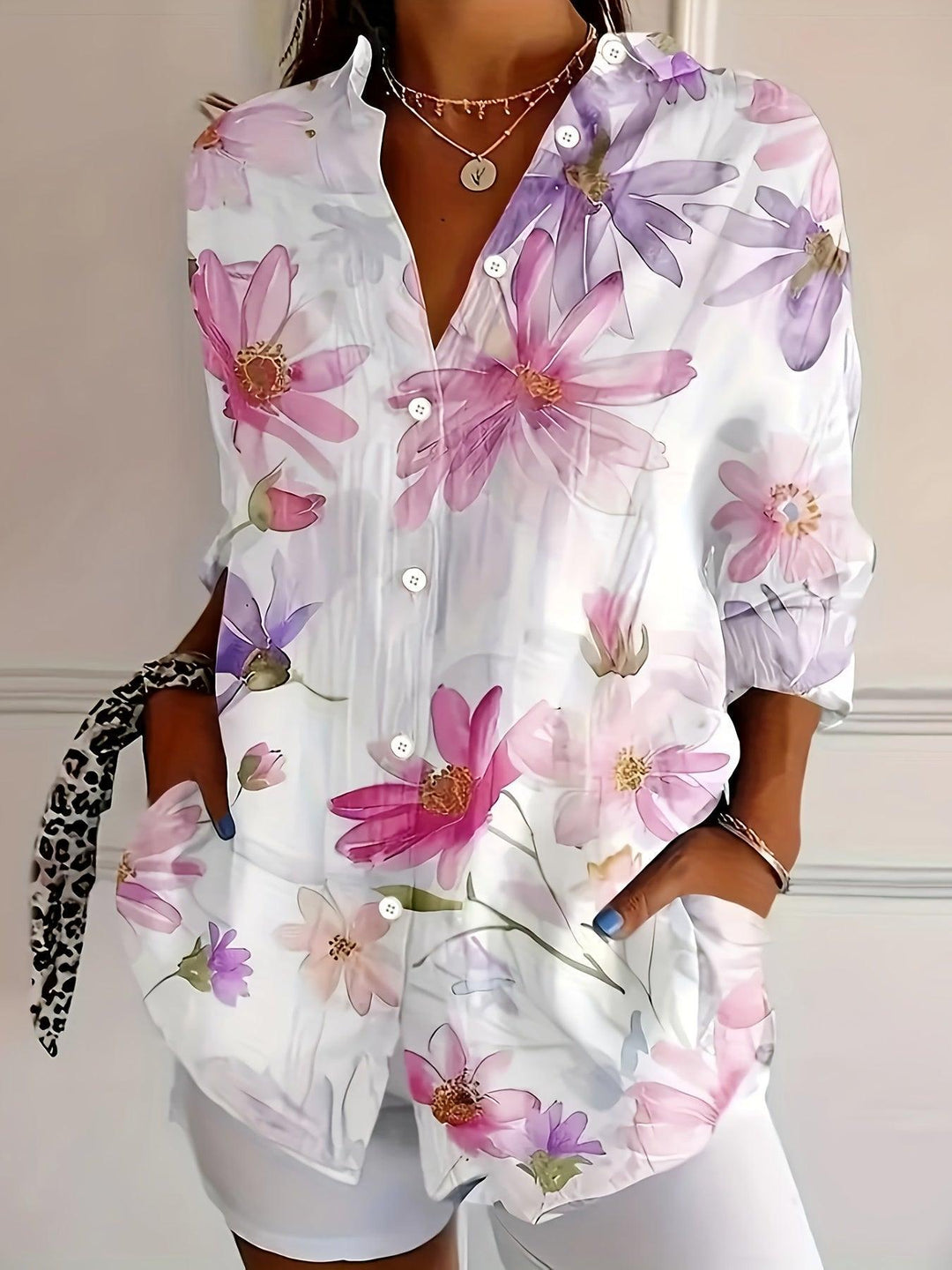 Women's Lightweight Floral Print Blouse-Bennys Beauty World