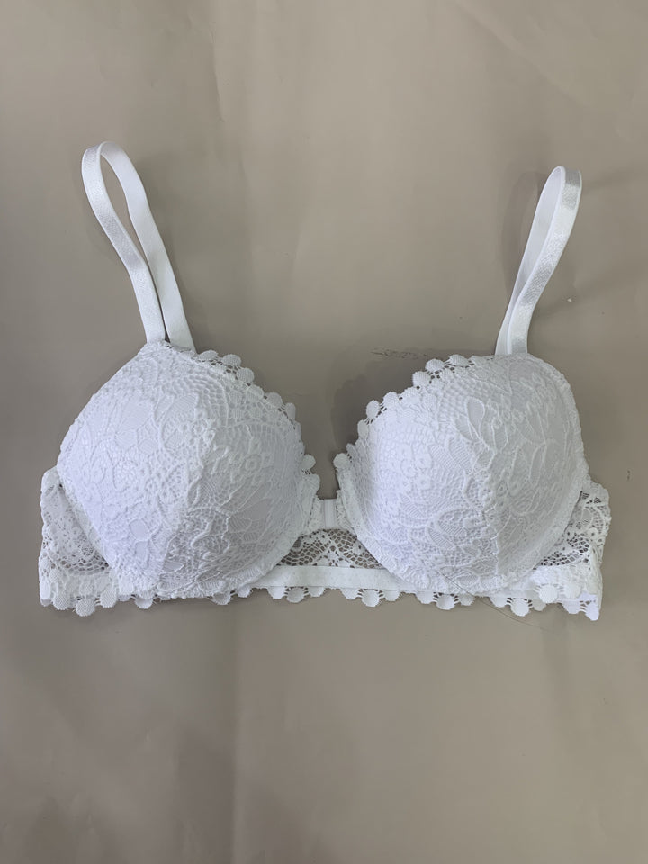 Solid Floral Lace Front Closure Underwire Bra, Sexy Comfy Push Up Bra, Women's Lingerie & Underwear-Bennys Beauty World