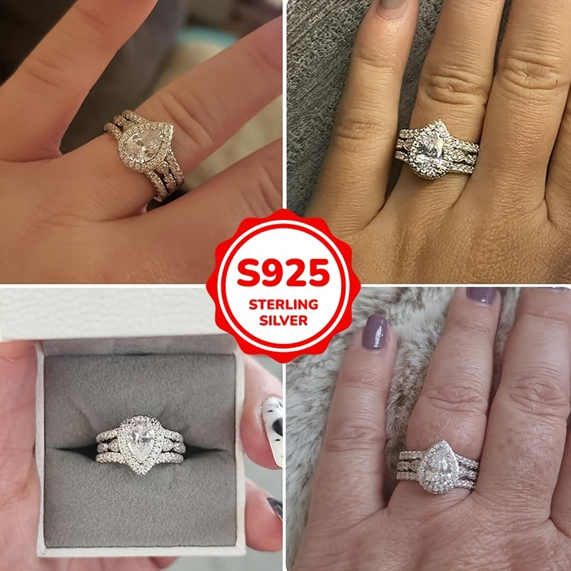 Elegant 925 Sterling Silver 2pcs Bridal Ring Set