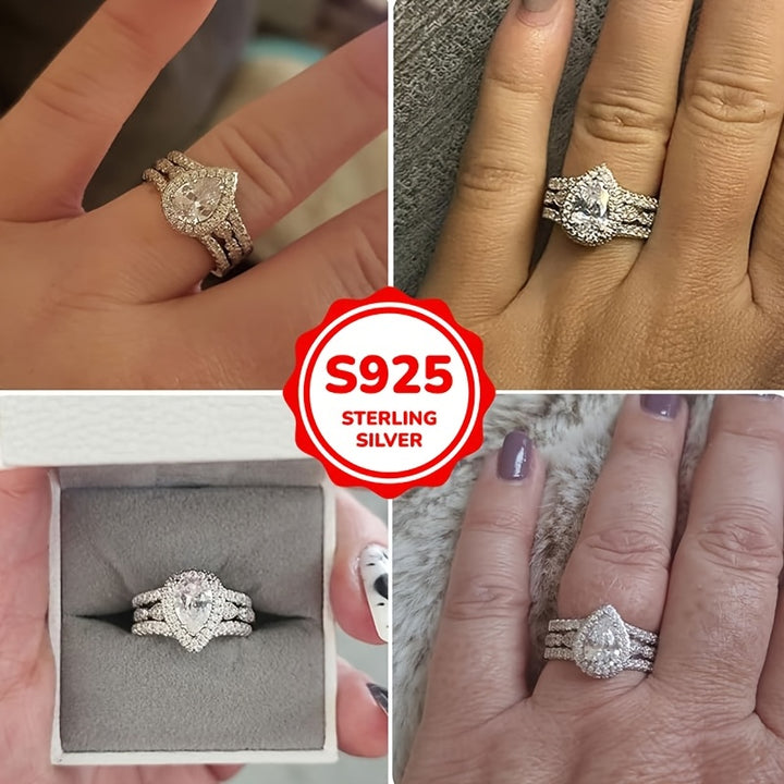 Elegant 925 Sterling Silver 2pcs Bridal Ring Set